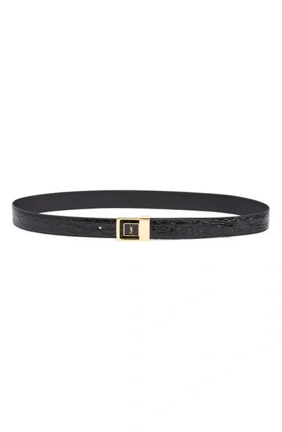 Saint Laurent Croc-effect Leather Belt In Black