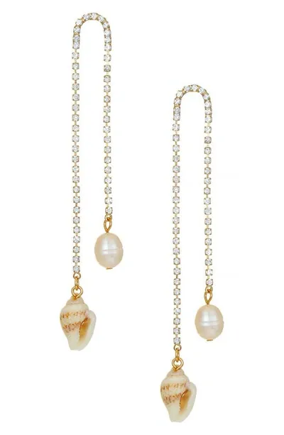 Ettika Shell And Freshwater Pearl Vacation 18k Gold Plated Dangle Earrings