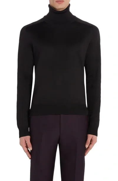 Tom Ford Turtleneck Double Face Silk Blend Sweater In Black