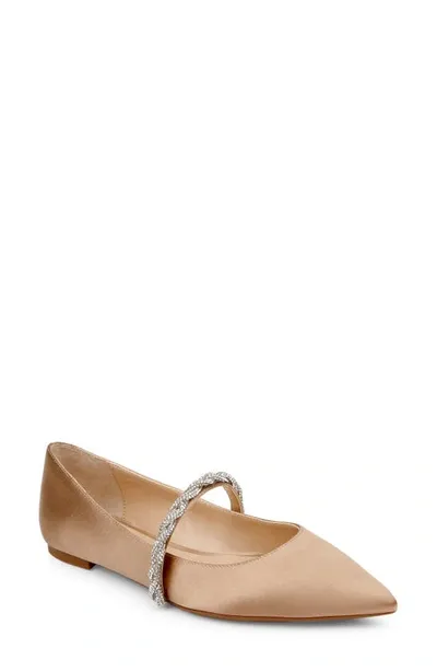 Jewel Badgley Mischka Vana Pointed Toe Flat In Dark Beige