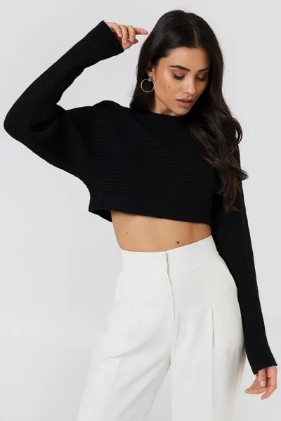 Na-kd Cropped Batwing Sweater - Black