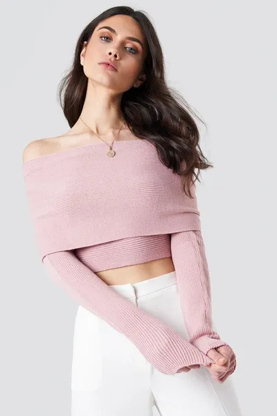 Na-kd Cropped Folded Knitted Sweater - Pink