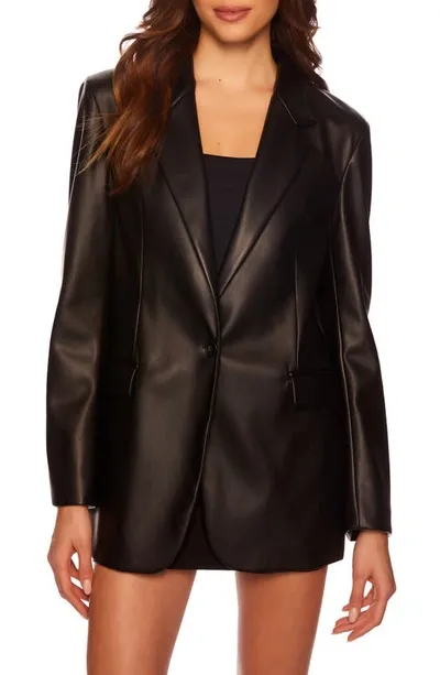 Susana Monaco Faux Leather One-button Boyfriend Blazer In Black