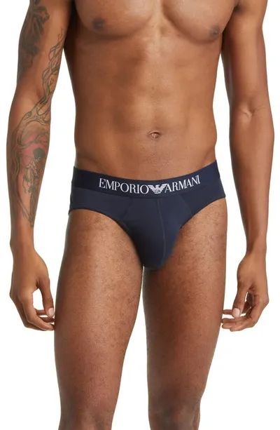 Emporio Armani Stretch Cotton Briefs In Navy