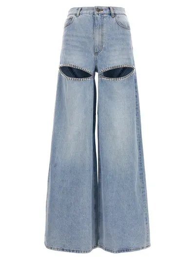 Area Wide Leg Crystal Slit Jeans Light Blue