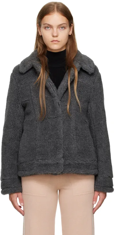 Max Mara Teddino Biker Short Coat In Grey