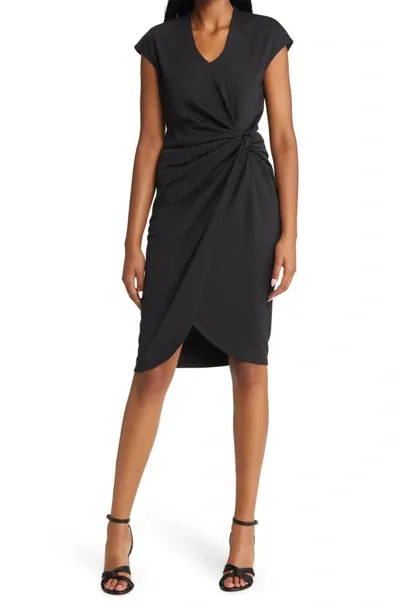 Tahari Asl Side Knot V-neck Sheath Dress In Black