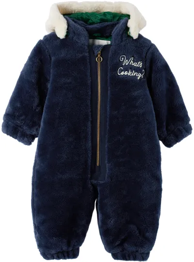 Mini Rodini Babies' Slogan-embroidered Faux-fur Overall In Blue