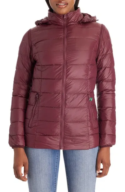 Modern Eternity Lightweight Puffer Convertible 3-in-1 Maternity Jacket In Burgundy