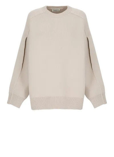 Lanvin Cape-back V Irgin-wool Blend Jumper In Beige