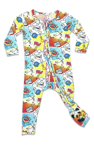 Bellabu Bear Kids' Comic Hero Fitted One-piece Convertible Pajamas In Red