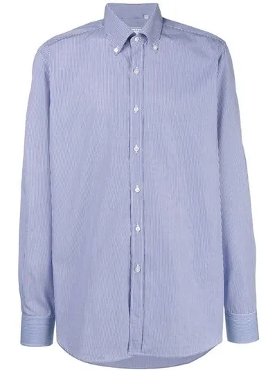 Xacus Pinstripe Button Down Shirt In Blue