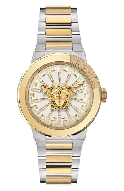 Versace Men's Medusa Infinite Diamond & Stainless Steel Bracelet Watch/38mm In Two Tone