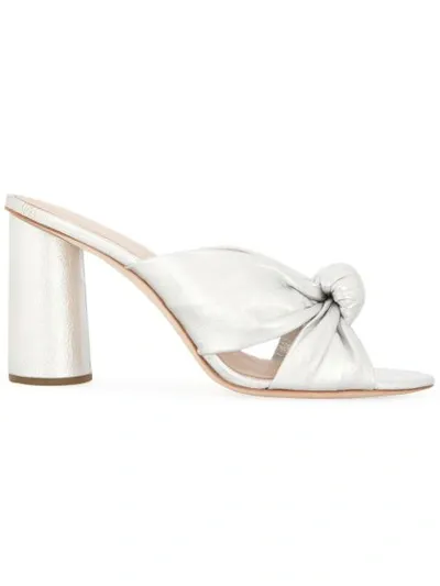 Loeffler Randall Celeste Metallic Leather Block-heel Slide Sandals In Silver