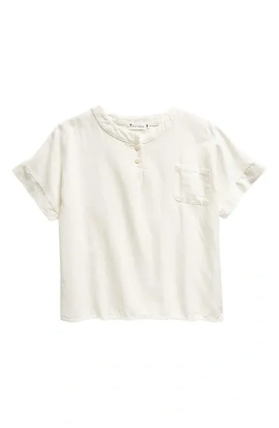 King + Lola Kids' Short Sleeve Cotton & Linen Pocket Henley In Cream