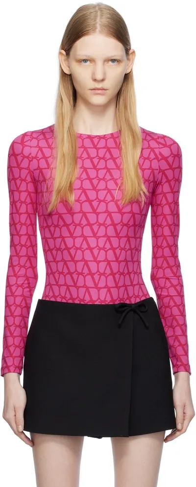 Valentino Logo Printed Jersey Bodysuit In Pink