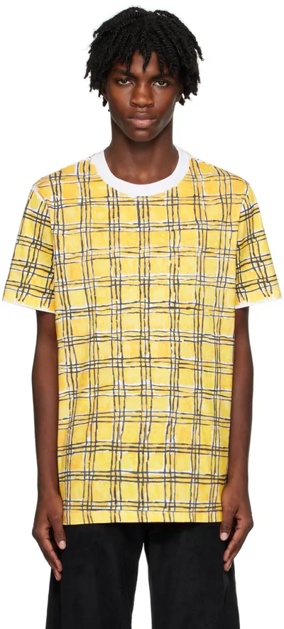 Marni Grid-pattern Cotton T-shirt In Yellow