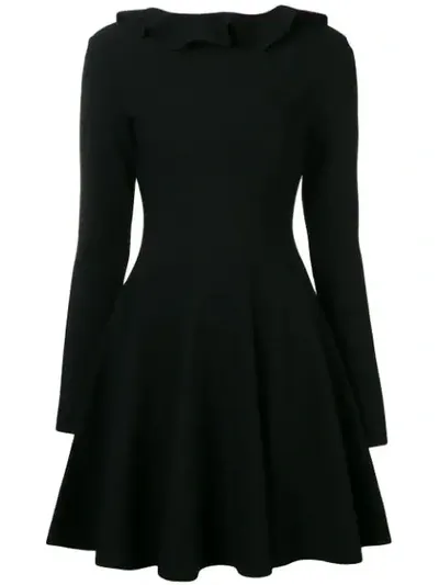 Valentino Ruffle Neck Skater Dress In Black