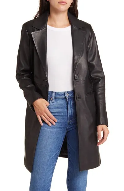 Avec Les Filles Longline Leather Coat In Black