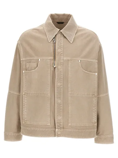 Fendi Denim Jacket Casual Jackets, Parka Beige