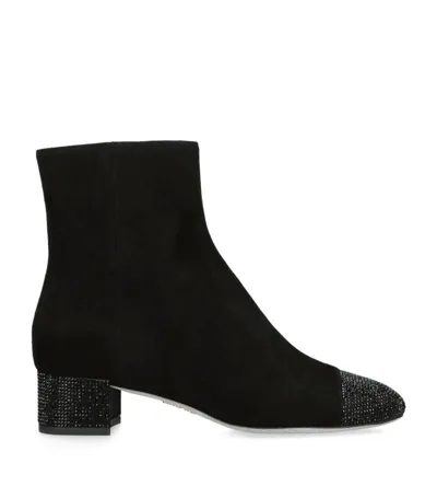 René Caovilla Classic Ankle Boots Rhinestone 40 Suede In Black