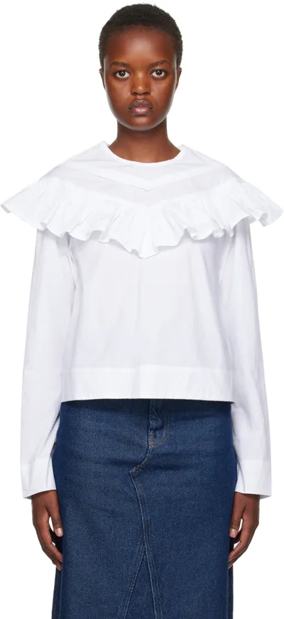 Ganni White Ruffle Blouse