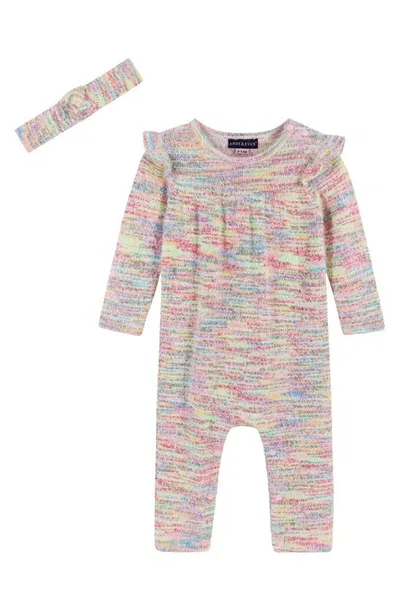 Andy & Evan Babies'  Ruffle Space Dye Romper & Headband Set In Multi Pink