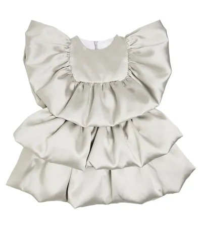 Caroline Bosmans Kids' Tiered Satin Dress In Silver