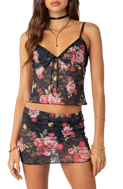 Edikted Portofino Floral Sheer Lace Camisole In Black