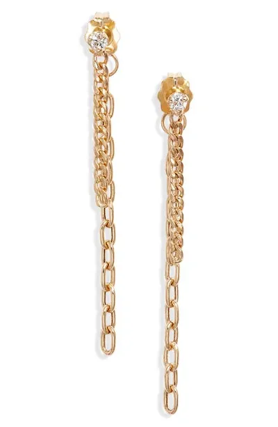 Zoë Chicco Diamond Mixed Chain Double Drop Earrings In 14k Yellow Gold