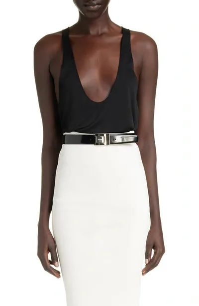 Saint Laurent Plunge Neck Tank In Noir