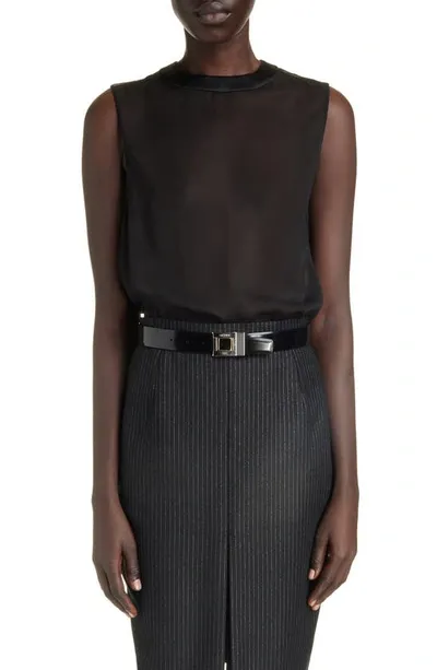 Saint Laurent Relaxed Fit Sleeveless Silk Top In Black