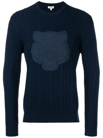 Kenzo Embroidered Tiger Knitted Sweater In Navy