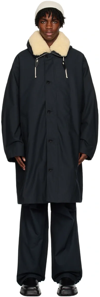 Jil Sander Shearling-collar Button-up Coat In Black