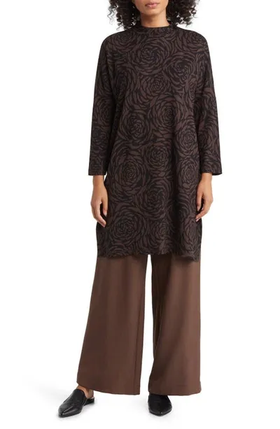 Masai Copenhagen Gretha Floral Long Sleeve Tunic Top In Coffee Bean