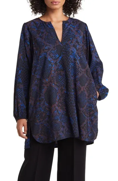 Masai Copenhagen Gabriele Oversize Abstract Print Long Sleeve Tunic Top In Surf The Web