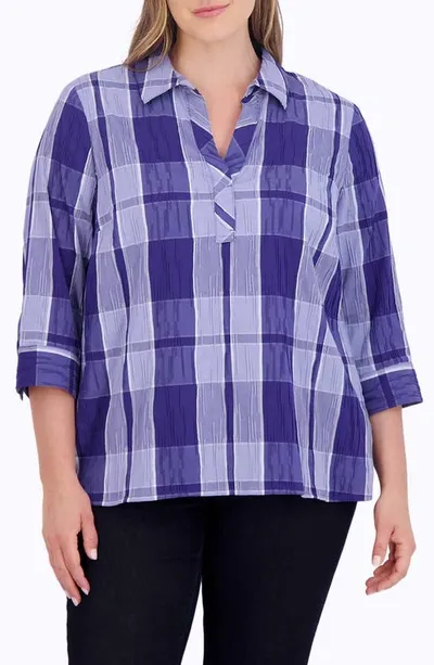 Foxcroft Sophia Plaid Tunic Top In Blue Iris