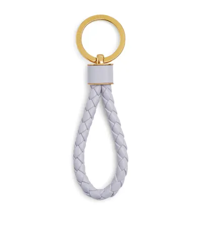 Bottega Veneta Leather Keyring In 1431 Oyster Gold