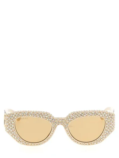 Gucci Geometric Crystal Sunglasses In White