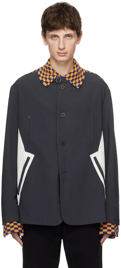 Kiko Kostadinov Check-pattern Panelled Shirt Jacket In Grey