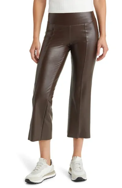 Hue Crop Faux Leather Leggings In Chocolate Brown