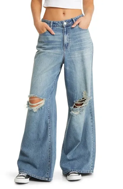 Ptcl Ripped Ultrabaggy Wide Leg Jeans In Med Tint Wash