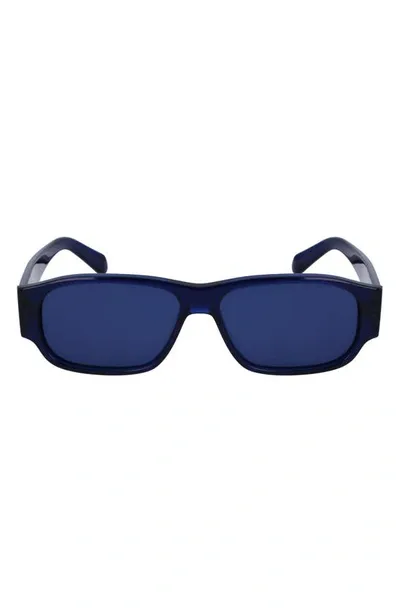 Ferragamo 57mm Rectangular Sunglasses In Transparent Blue