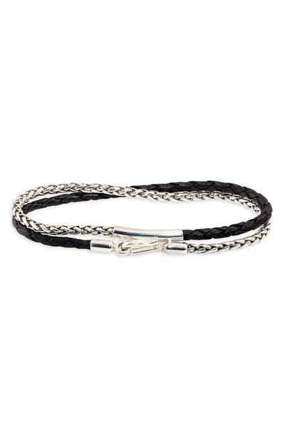 Caputo & Co . Braided Sterling Silver & Leather Double Wrap Bracelet In Black