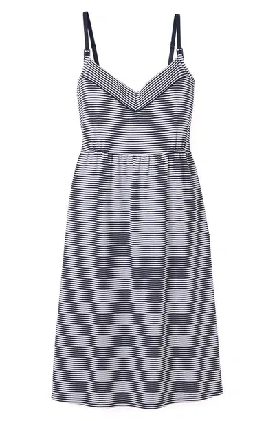 Petite Plume Pima Cotton Striped Maternity Nightgown In Navy Stripe