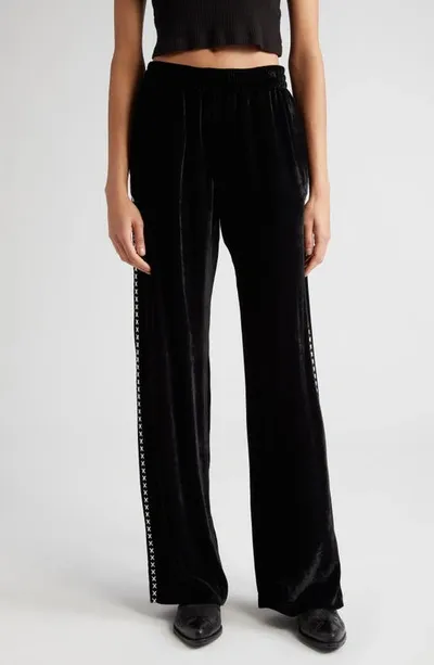 Golden Goose Journey Embroidered Side Stripe Velvet Track Pants In Black