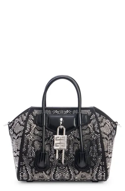 Givenchy Mini Antigona Lock Crystal Embellished Satin Satchel In Multicolor