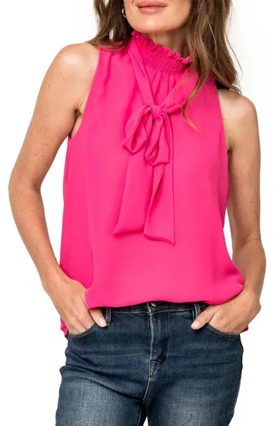 Gibsonlook Sleeveless Smocked Neck Blouse In Hot Pink