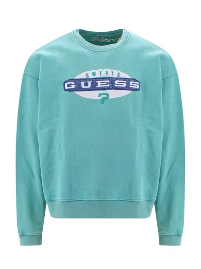 Guess Usa Crew Neck Long Sleeves Ribbed Profile Sweatshirts In Green