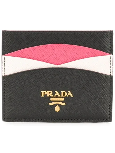 Prada Color-blocked Textured-leather Cardholder In Black